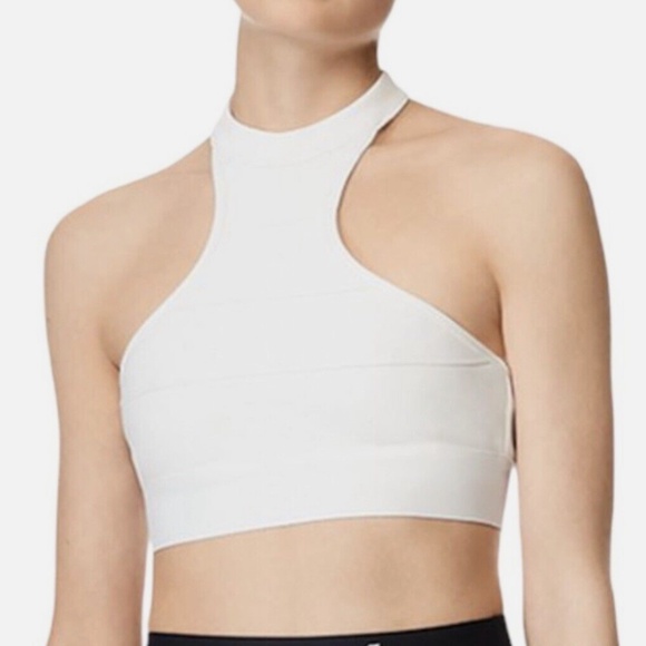 $145 Herve Leger Bandage Halter Crop Top In Blush White Size S NWT - Picture 1 of 9